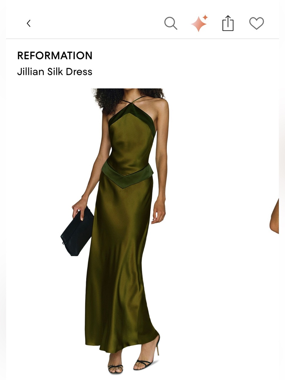 Reformation Jillian Silk Maxi Dress in Olive Green